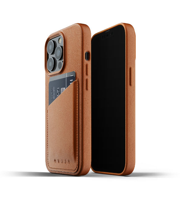 Funda de piel tarjetero Mujjo iPhone 13 Pro en color marrón